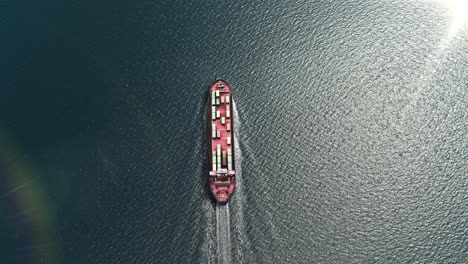 aerial view of a container ship on the ocean