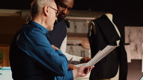 couturier and pupil checking sketches