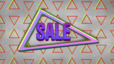 animation of sale text in triangle over abstract background