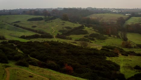 aerial view of rolling hills and winding paths