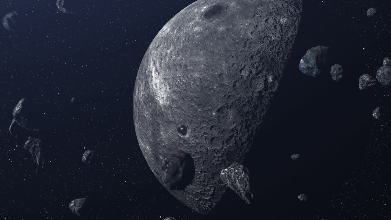 colisión de un asteroide con una luna en el espacio