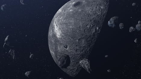 asteroid collision with a moon in space