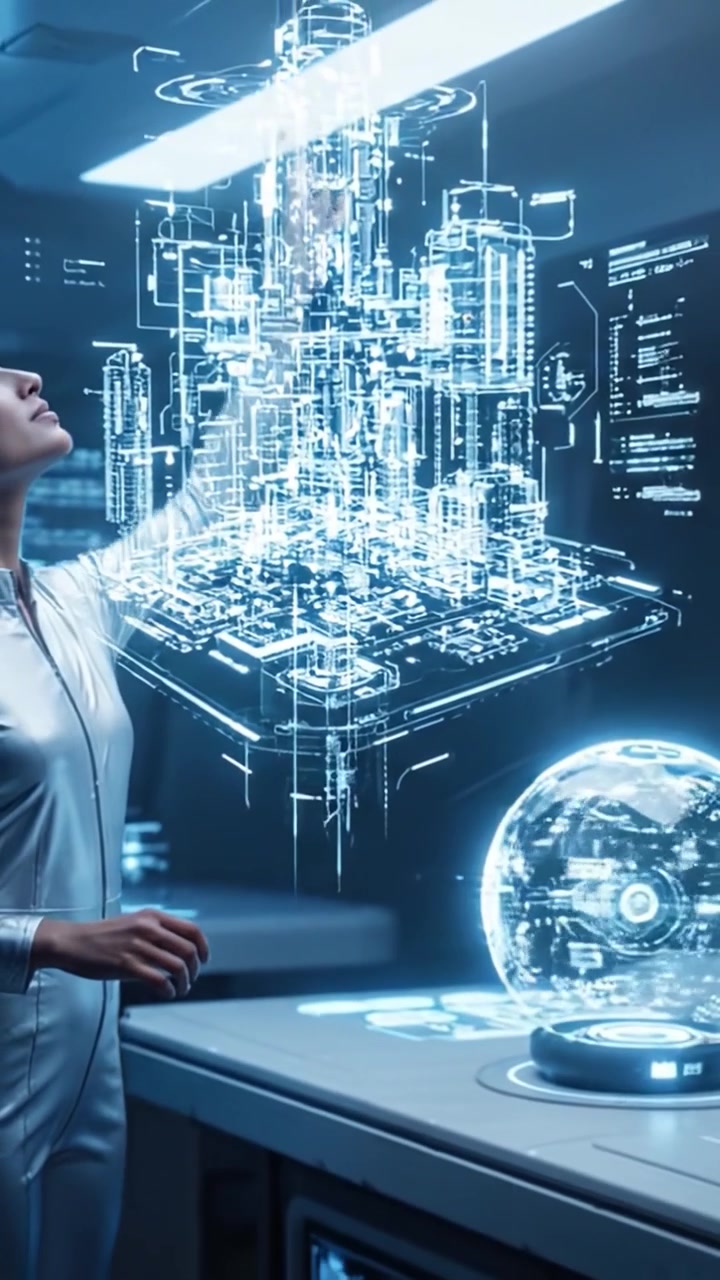 Futuristic User Interacting with Holographic Interfaces in a High-Tech Environment, Visualizing Data and Cities with Advanced Technology