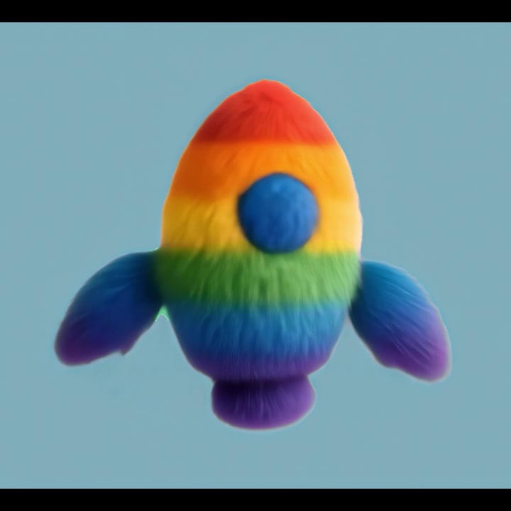 Giocattolo razzo peloso rotante dai colori dell'arcobaleno