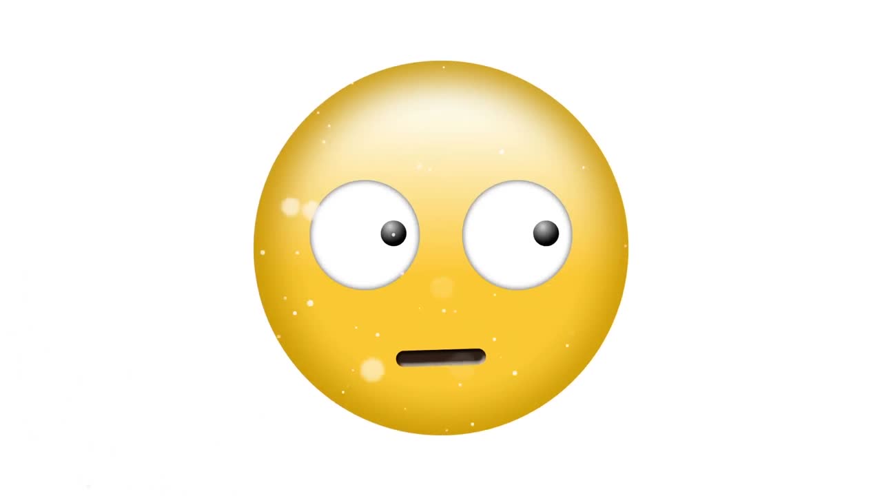 animación del icono emoji asustado en un fondo blanco con manchas blancas que caen