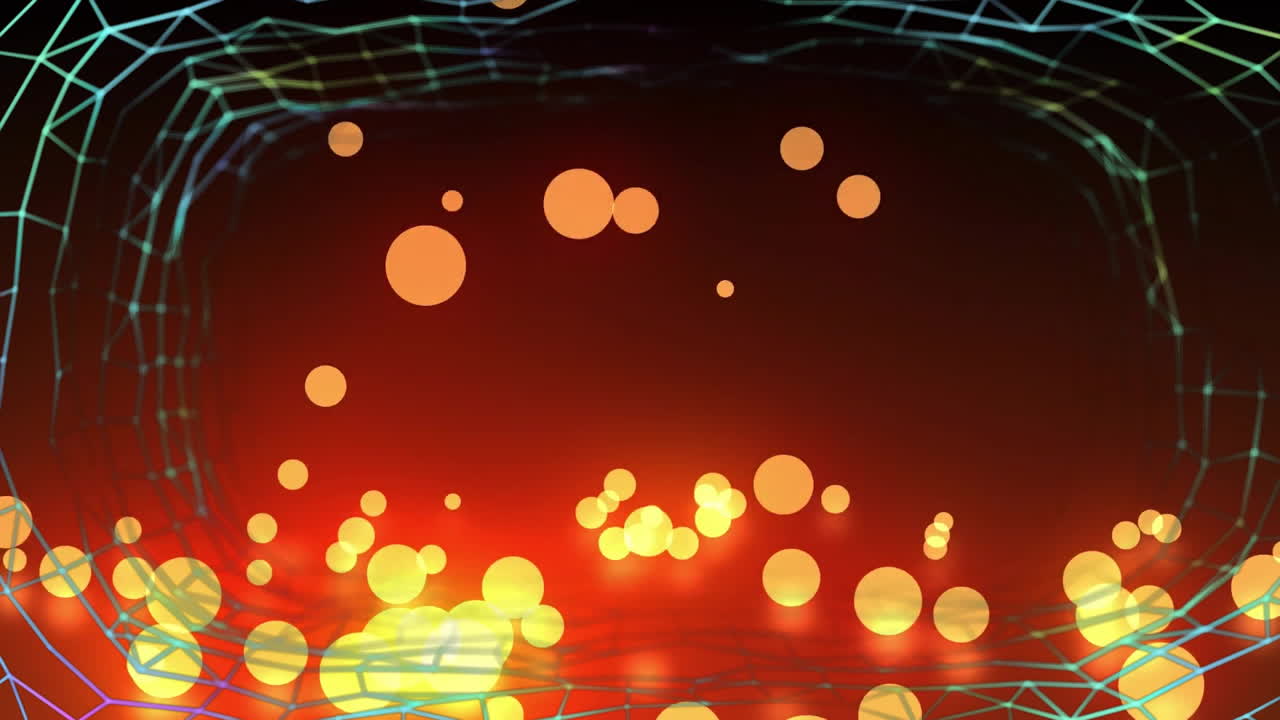 Animating glowing particles and geometric lines over dark background