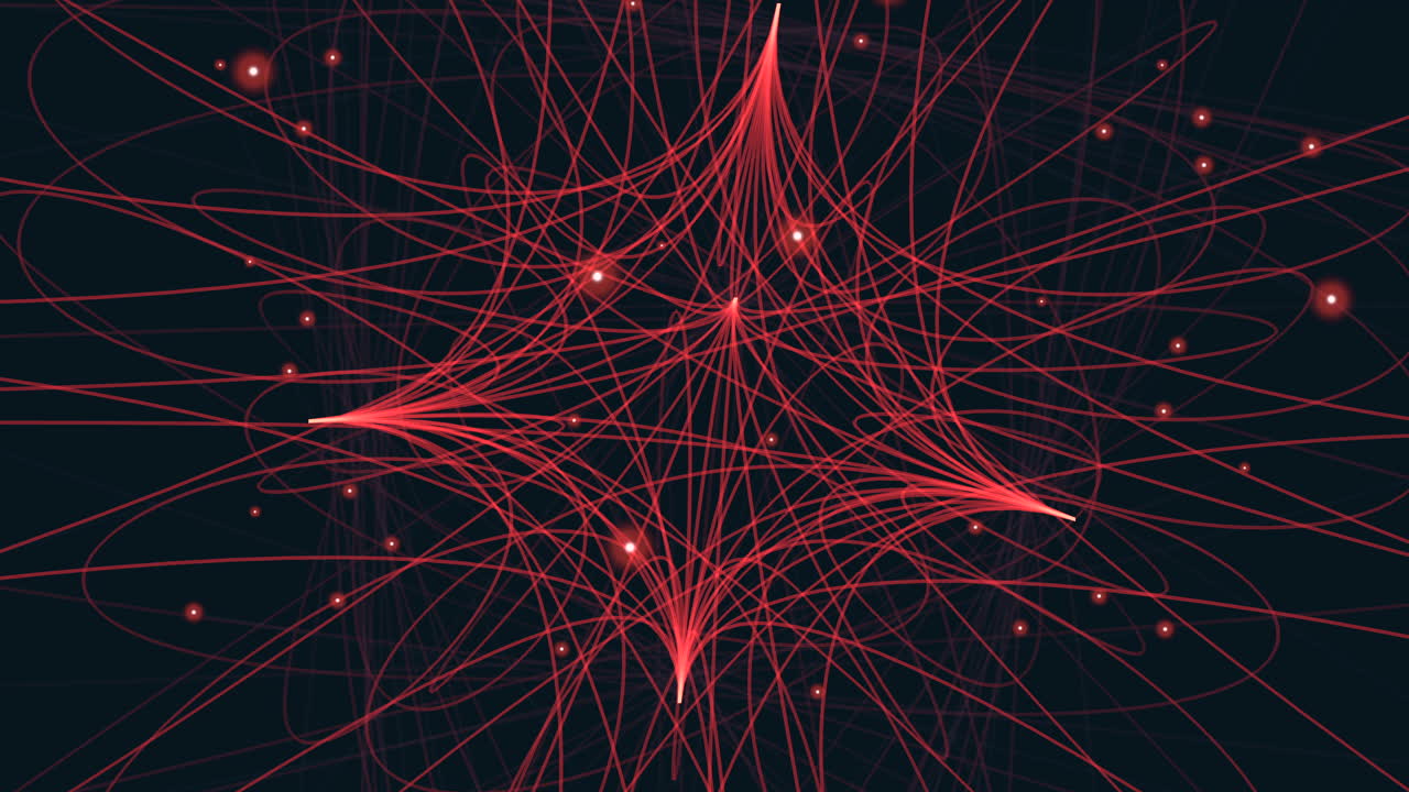 Abstract geometric shape with neon lines and glitters in dark galaxy