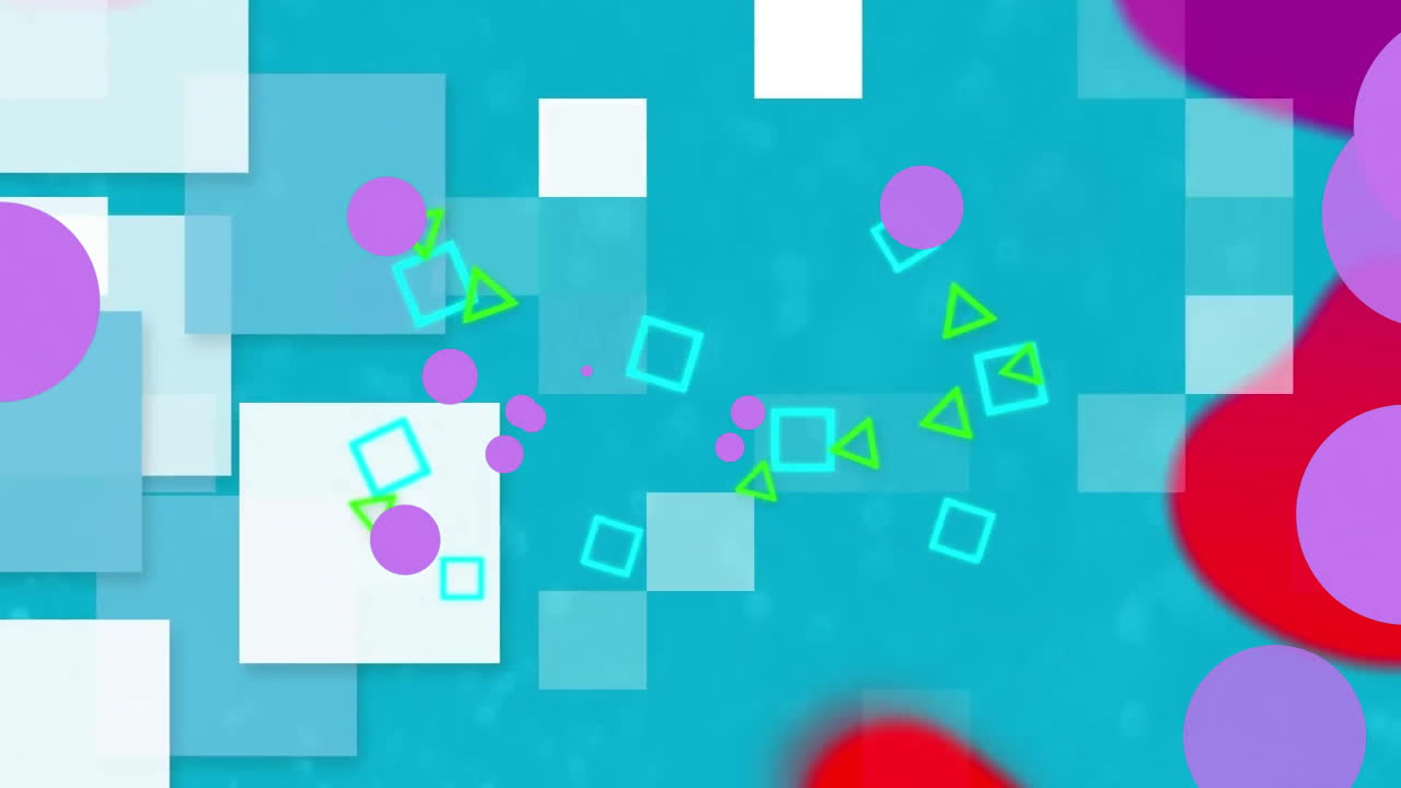 animación de cuadrados sobre un patrón vibrante abstracto