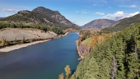 Golden-Canopy:-Thompson-River-Aerials-with-Forested-Mountains-in-Autumn