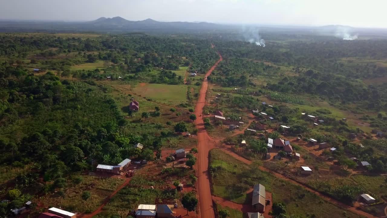 Drone Shot Of A Rural Village In Uganda