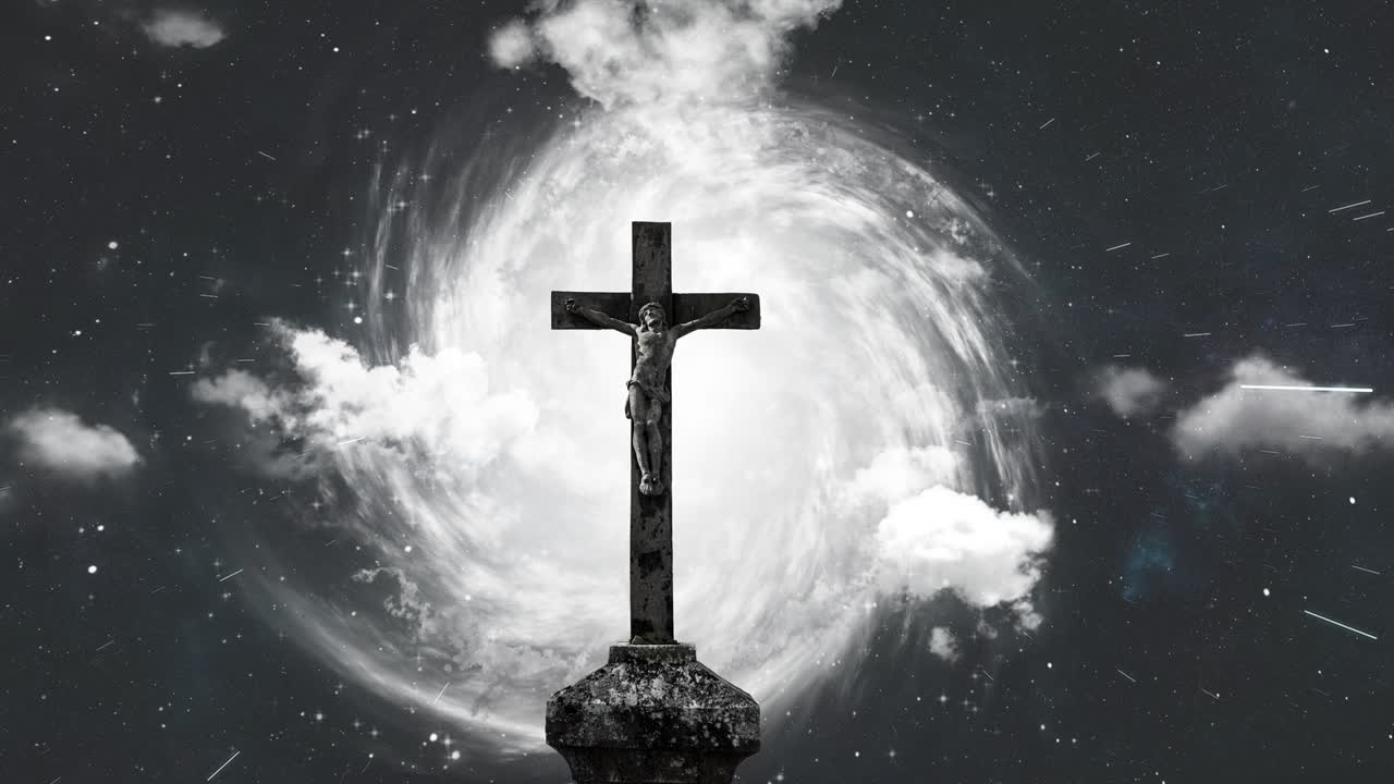 우주 배경의 성 십자가 시네마그래프