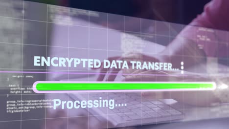 Animation-of-data-processing-over-woman-using-computer