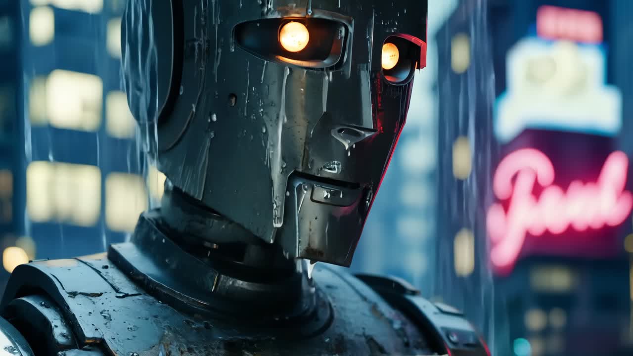 robot oxidado en la lluvia