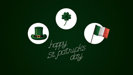 st patricks day animated card with lettering and set icons