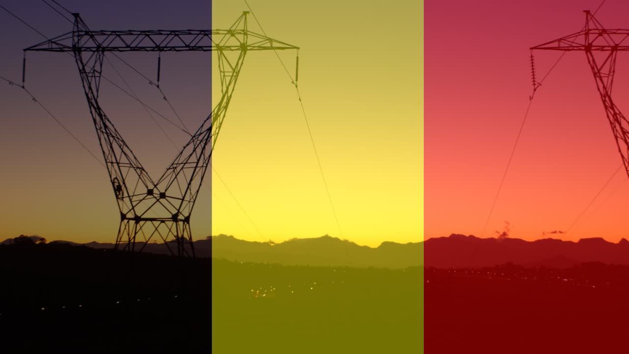 Animation of flag of belgium over pylons