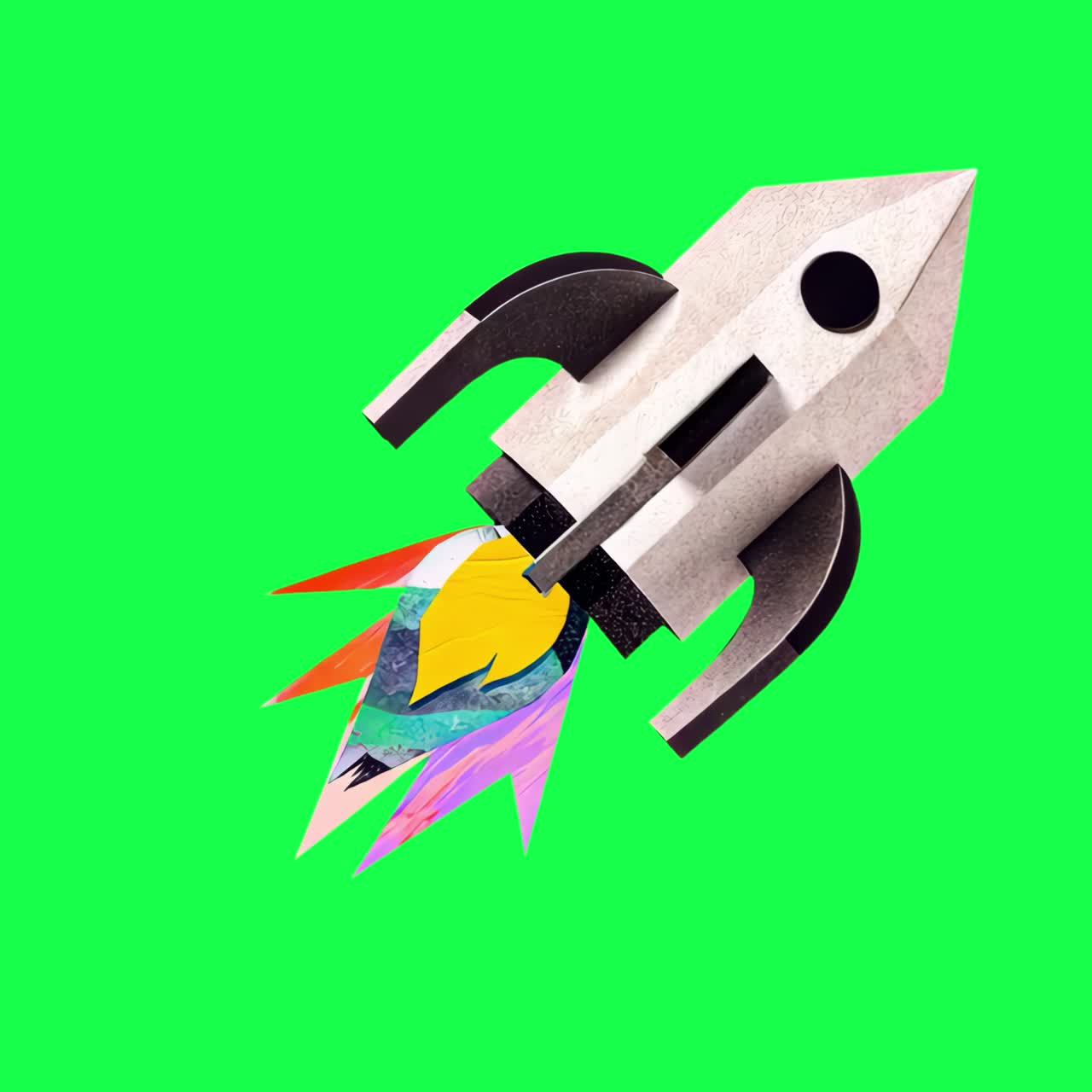 Colorful rocket launching creativity animation, transparent 4K video, green screen