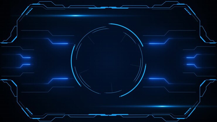 Cornice video HUD futuristica, tecnologia digitale, sfondo con linee plexus, modello di cornice tecnologica