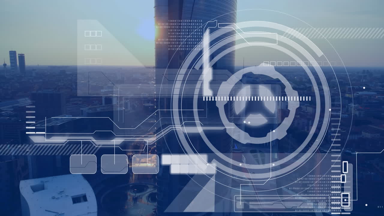 도시 풍경의 공중 전망에 대한 데이터 처리와의 인터페이스의 애니메이션