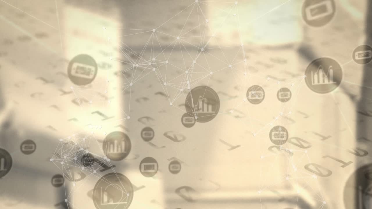 흐릿한 배경 위에 아이콘으로 연결 네트워크의 애니메이션