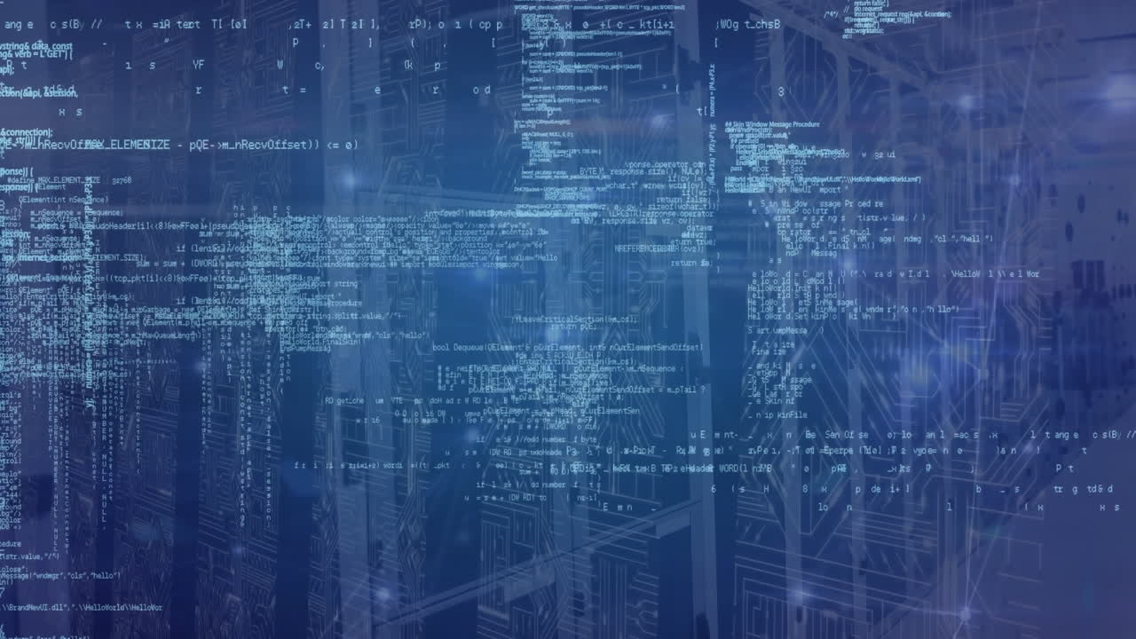 animación de la red de conexiones con procesamiento de datos a través de la sala de servidores.