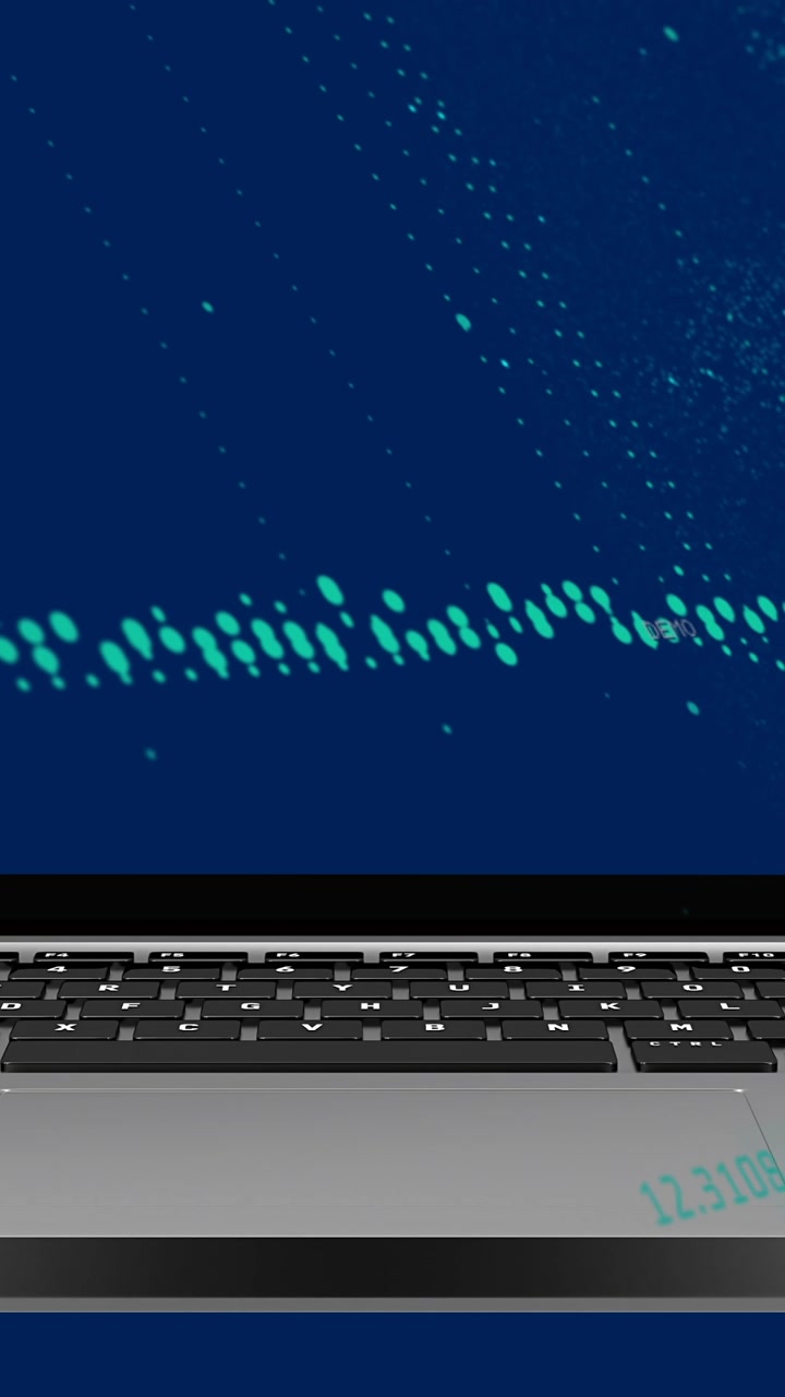 Digital bild av kvinna som använder bärbar dator med vit ljudfrekvens och datateknikkoncept