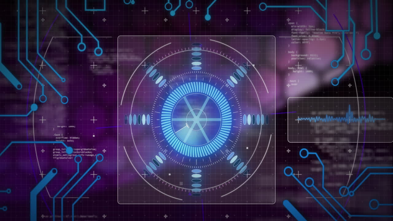 animazione dell'elaborazione dei dati con scansione dello scopo su sfondo nero