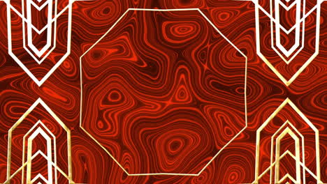 animation of white, kaleidoscope shapes forming over red, lava background