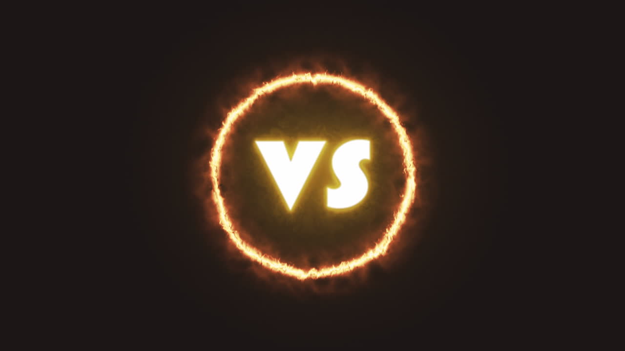 Animation: the text VS appearing inside a fire ring