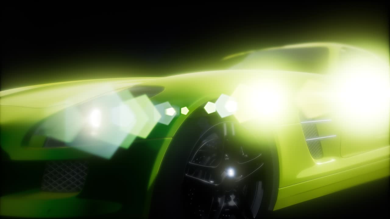 밝은 조명을 가진 어두운 스튜디오에서 럭셔리 스포츠 자동차