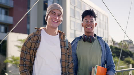two smiling college students on campus