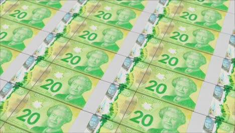 Impresión-De-20-Billetes-De-Dólar-Canadiense-Mediante-Una-Prensa-De-Dinero