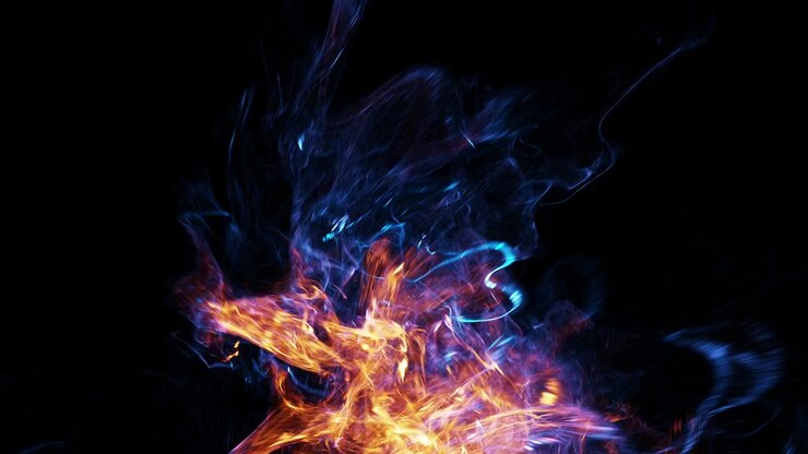 Abstract Transition of Orange Fire Transforming into Blue Energy Particles