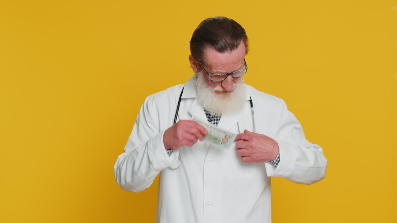 Elderly Doctor Refusing Then Accepting Money