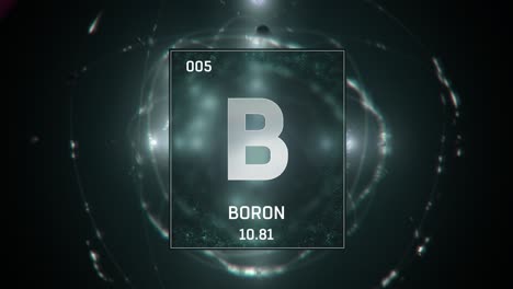 boron as element 5 of the periodic table 3d animation on green background