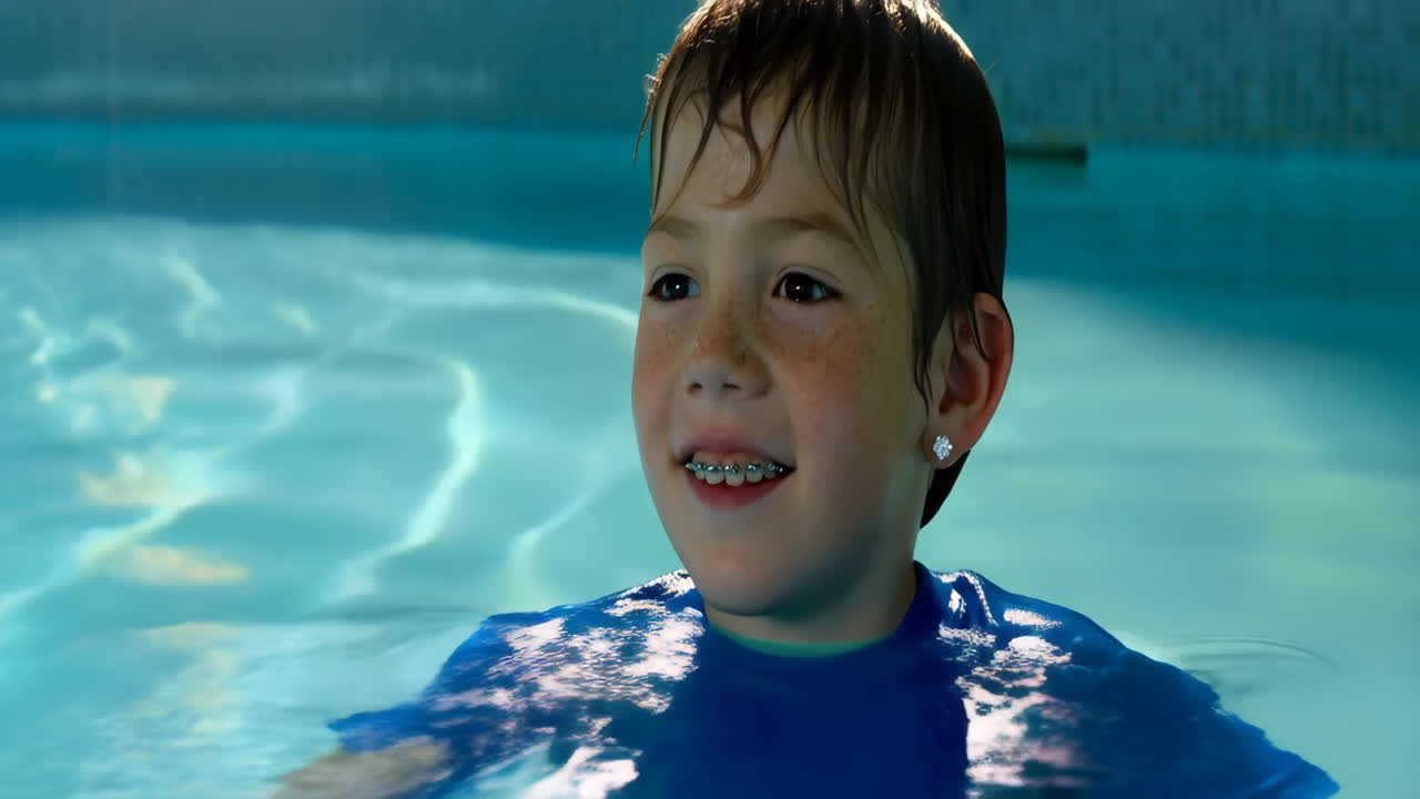 Young Boy Enjoying a Swim in the Pool