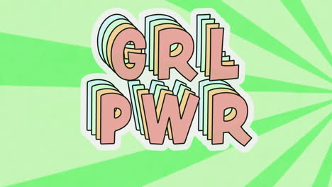 animación del texto de girl power sobre un fondo verde