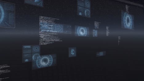 animación de pantallas con escáner redondo y procesamiento de datos contra el espacio