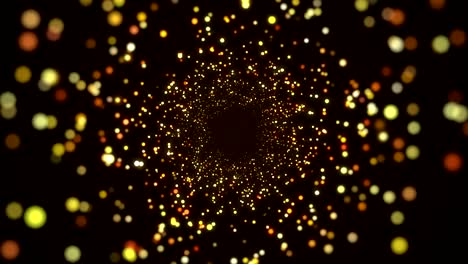 fondo de movimiento abstracto partículas de oro brillantes y bokeh brillantes brillantes animación de video de bucle 4k