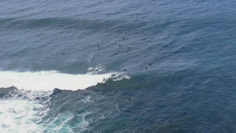 aerial top down view of surfer catching break in margaret river, western australia