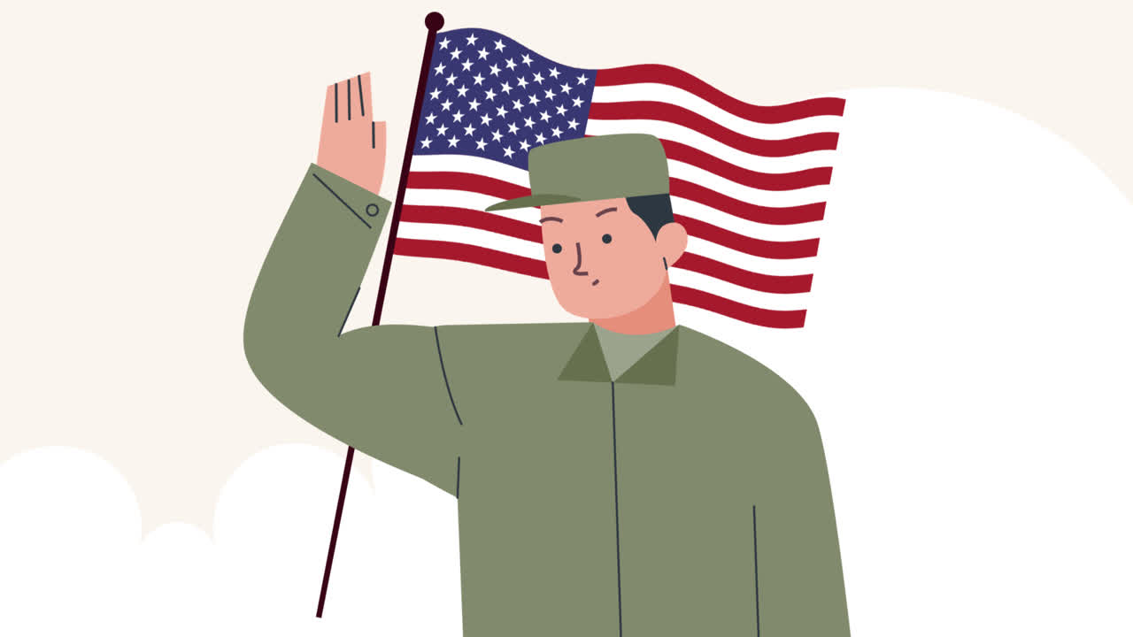 미국 기념일 축하를 위한 평평한 일러스트레이션의 애니메이션