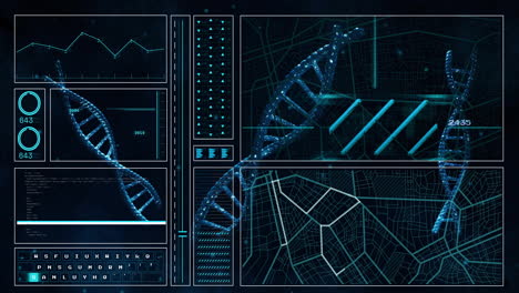 Analyzing data with hand gestures, futuristic digital interface displaying animations