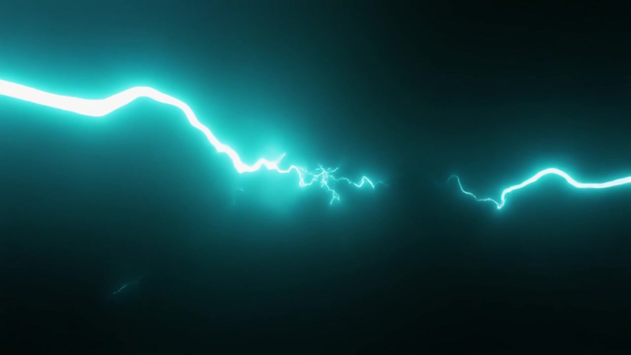 Bright Cyan Electric Lightning Bolts Striking Against Dark Background