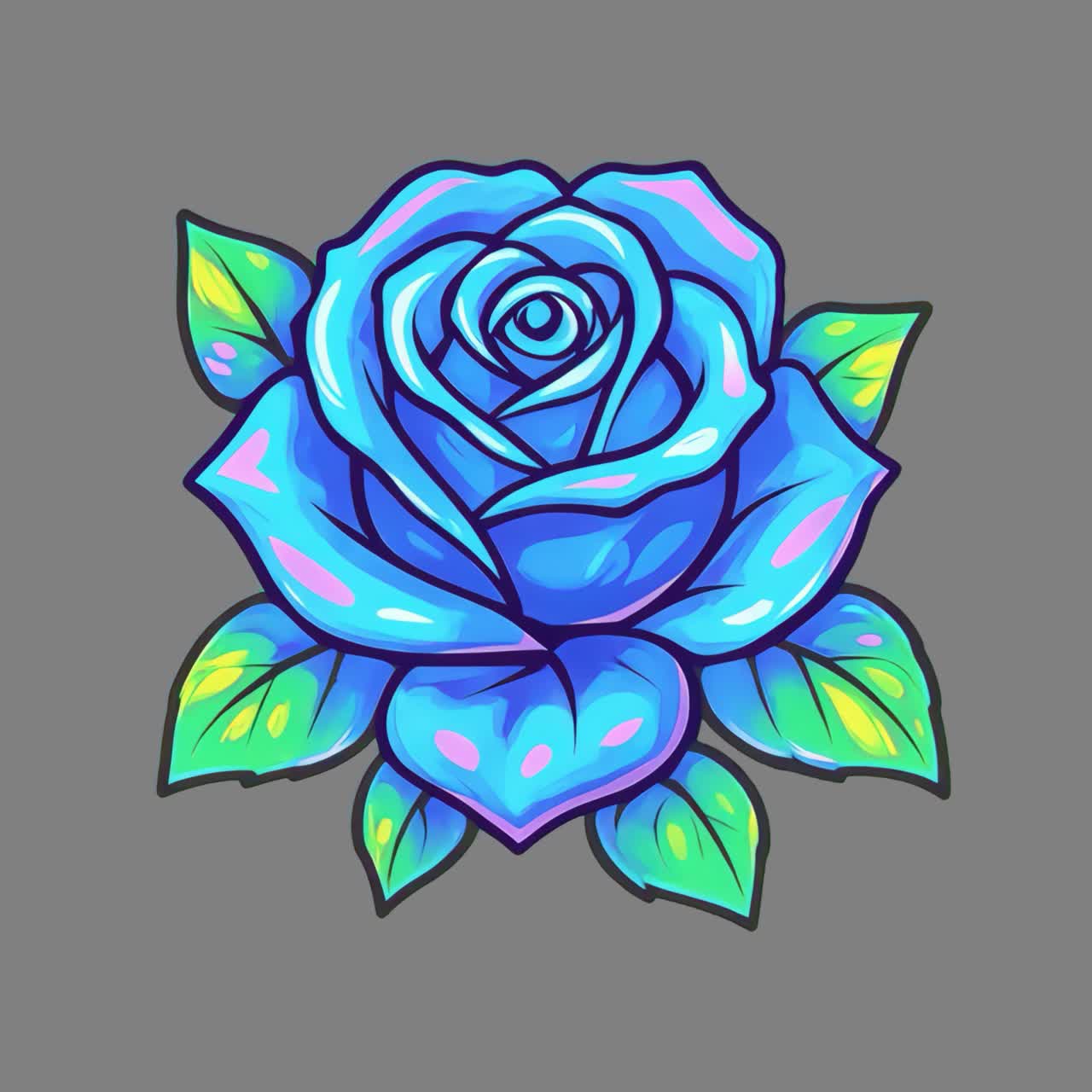 Vibrant pink rose illustration animation, transparent 4K video, green screen