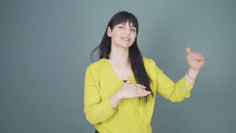 happy woman dancing.