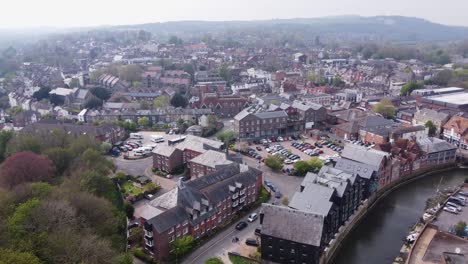 Drone-shot-revealing-the-charming-small-British-town-of-Lewes-in-Sussex