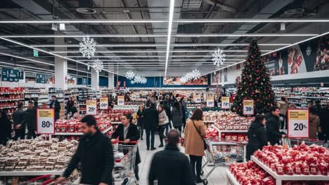 Busy Supermarket During the Christmas Holiday Season