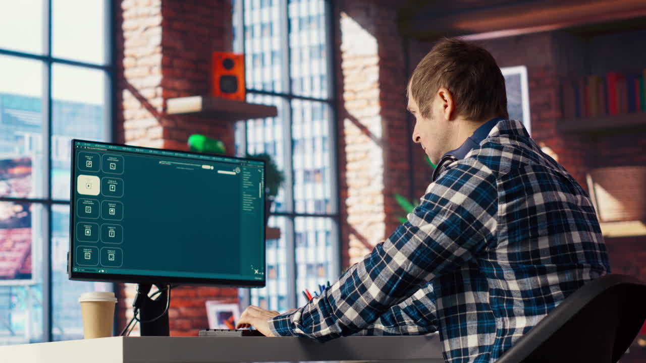 그래픽 디자이너는 ux for ai 소프트웨어를 설계하고 텍스트 프롬프트를 사진으로 변환합니다.