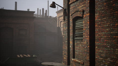 abandoned industrial factory buildings at sunset