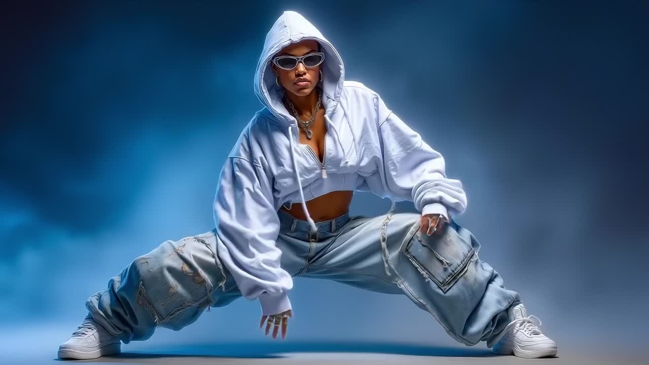 A man in a white hoodie and blue jeans is dancing