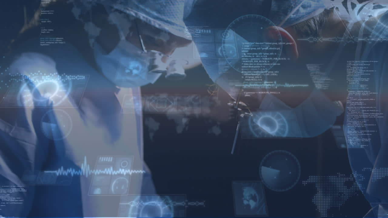 수술 중에 의사에 대한 데이터 처리의 애니메이션